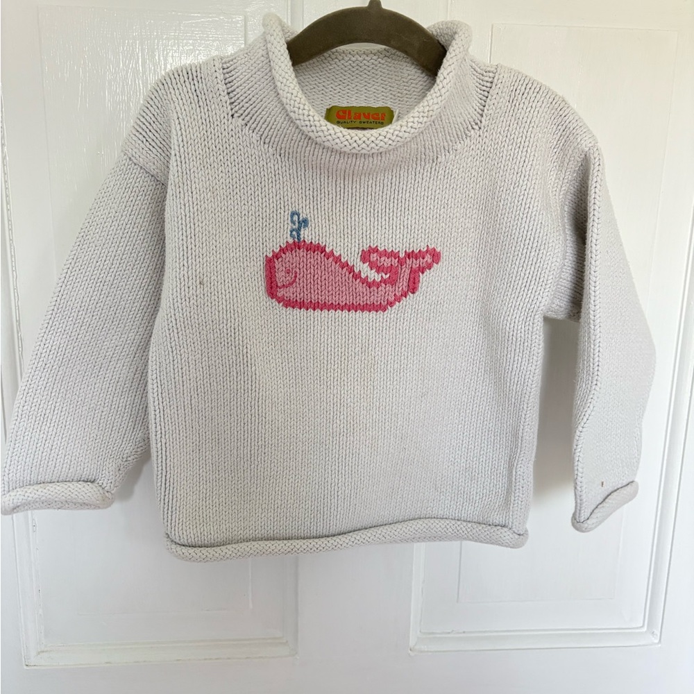 Claver Cream Sweater with Pink Whale Design
